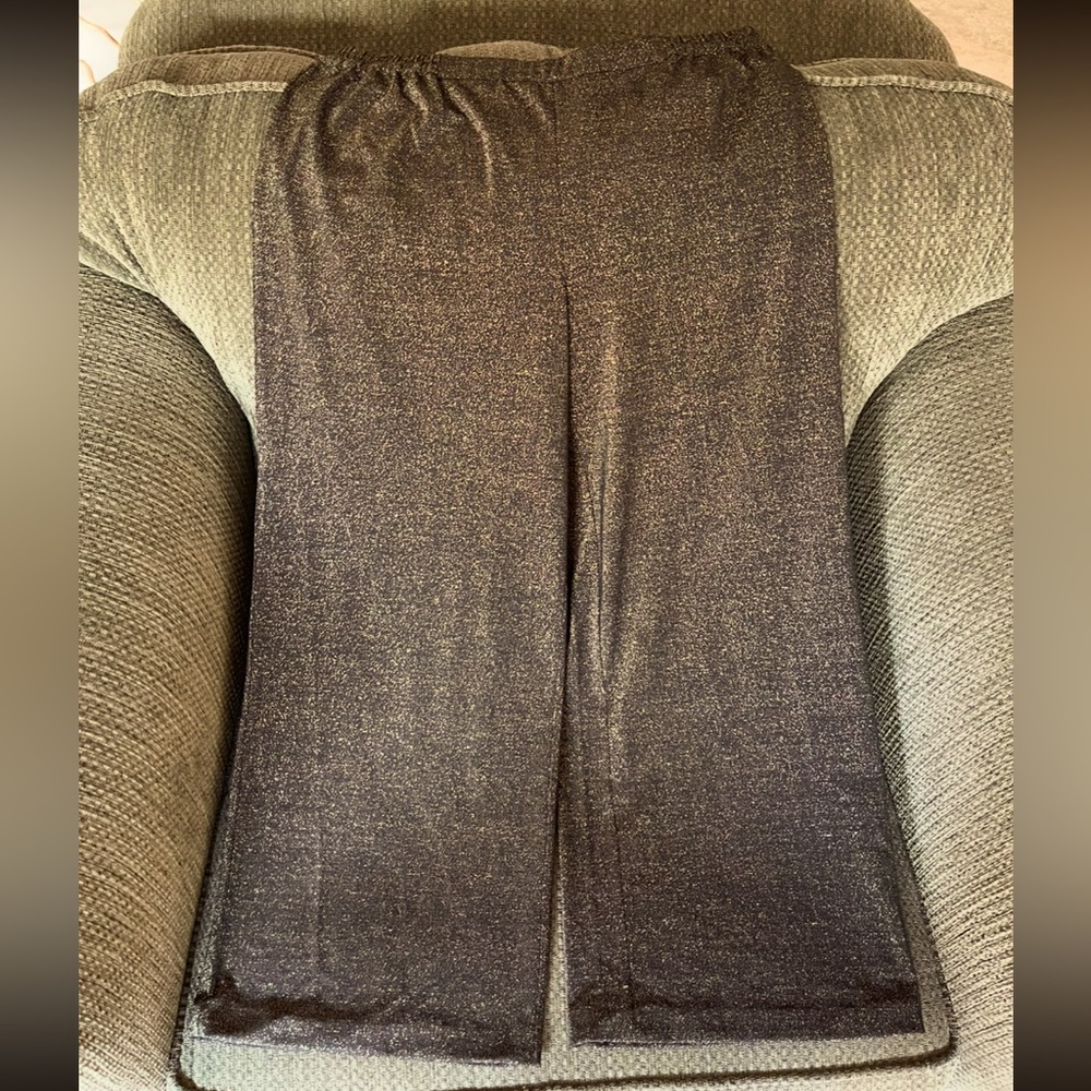 JOAN RIVERS Fluid Gold Metallic Black Pants Holiday Go-To Elastic Waist …